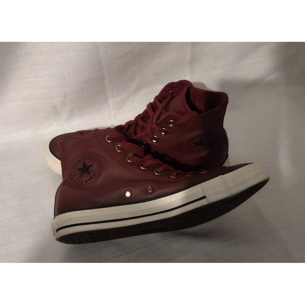 Converse All Star Women Size 9 Sneakers Burgundy Leather & Faux Fur Hi Top - Picture 3 of 5